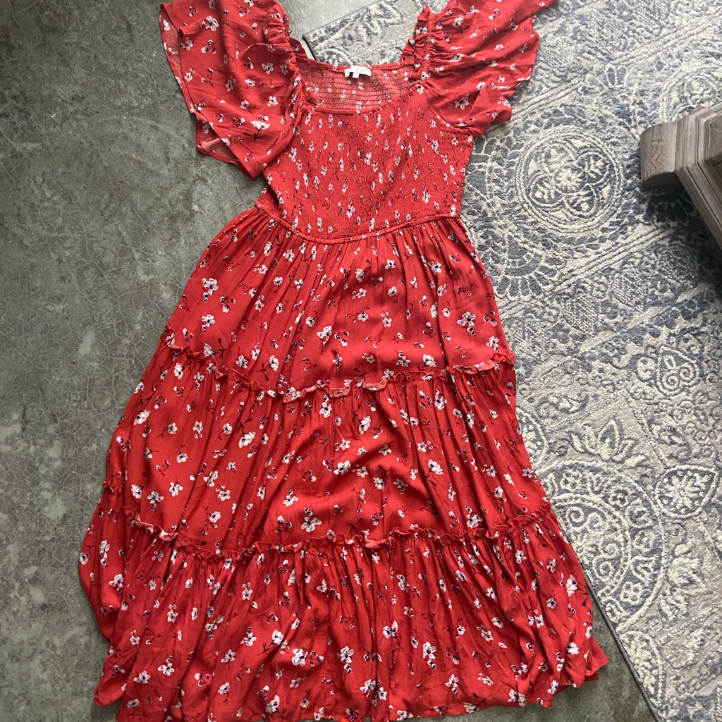 Ivy City Co Indie Red Floral Tiered Maxi Dress